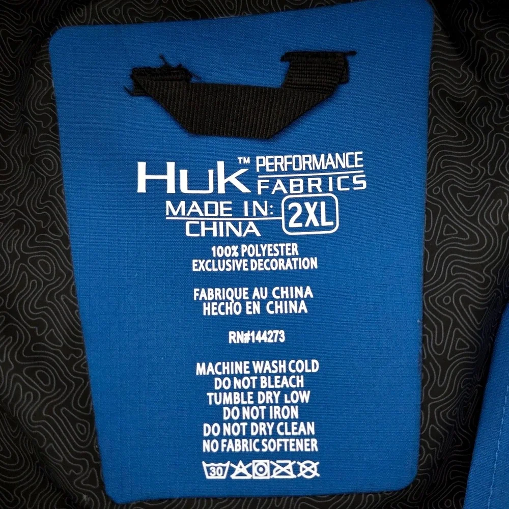 Huk Mens Gunwale Rain Jacket Blue Water Wind Proof Fishing Hooded Coat 2XL